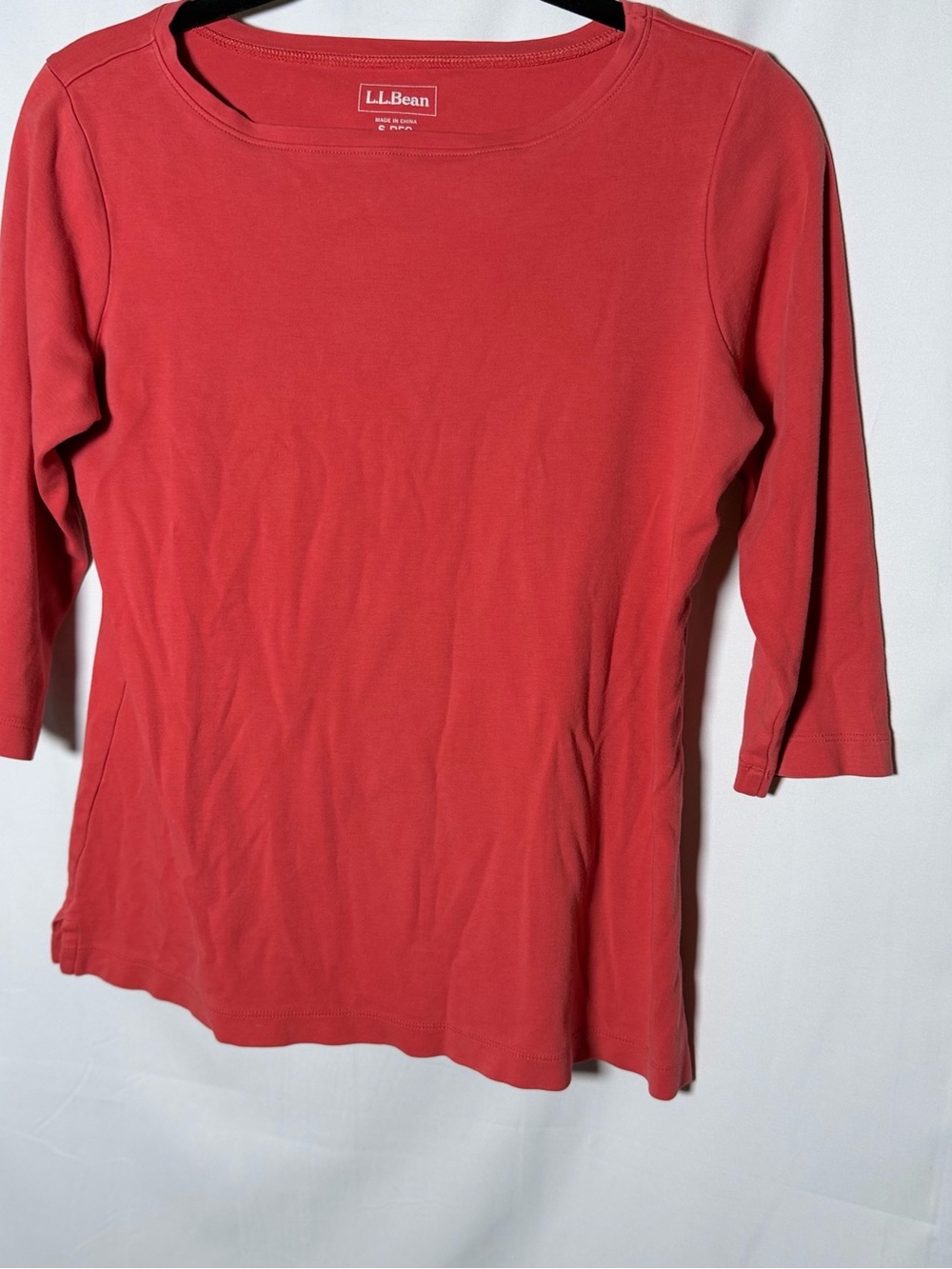L.L. Bean Women's Coral Three-Quarter Sleeve Cotton Tee